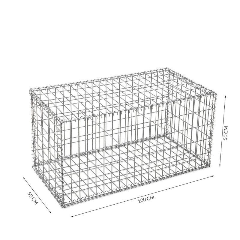 Gabion cage ( 100 cm x 50 cm x  50 cm ) - Maille : Rectangulaire 5 cm x 10 cm - Fixation : Spirales - Ø de fil : 4.5 mm