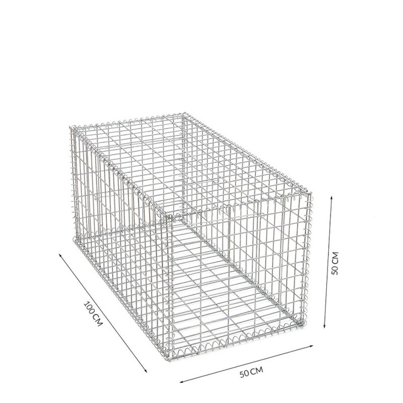 Gabion cage ( 50 cm x 100 cm x 50 cm ) - Maille : Rectangulaire 5 cm x 10 cm - Fixation : Spirales - Ø de fil : 4.5 mm