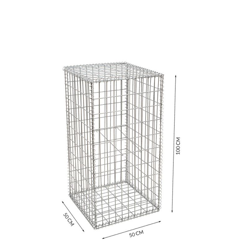 Gabion cage ( 50 cm x 50 cm x  100 cm ) - Maille : Rectangulaire 5 cm x 10 cm - Fixation : Spirales - Ø de fil : 4.5 mm