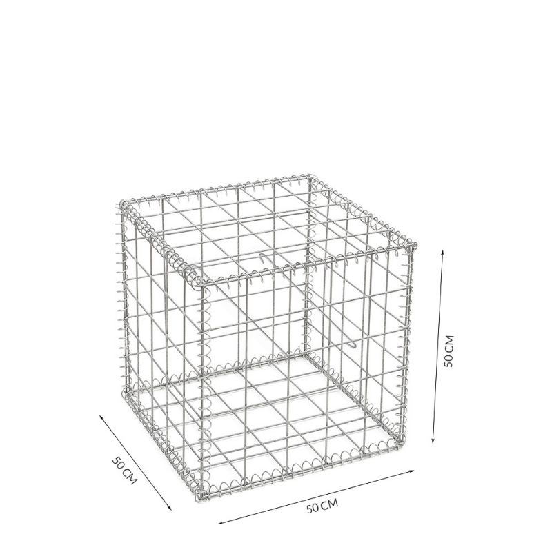 Gabion cage ( 50 cm x 50 cm x 50 cm ) - Maille : Carré 10 cm x 10 cm - Fixation : Spirales - Ø de fil : 4.5 mm